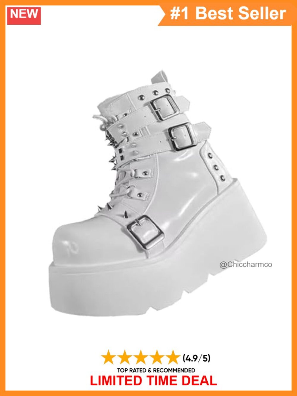 Platform Studded Buckle Gothic Ankle Booties PU Leather Wedge Combat Boots